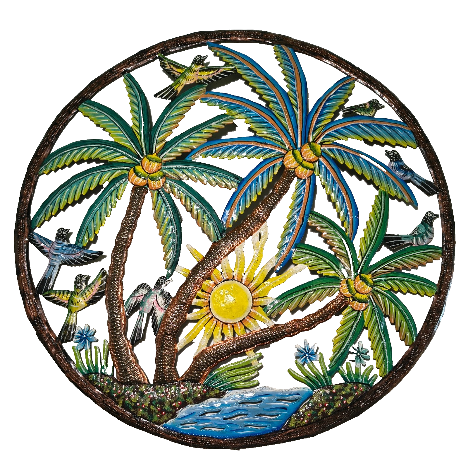 23 inches Antoine- Full of Colors Palms & Scene Hand Made Metal Drum Artwork