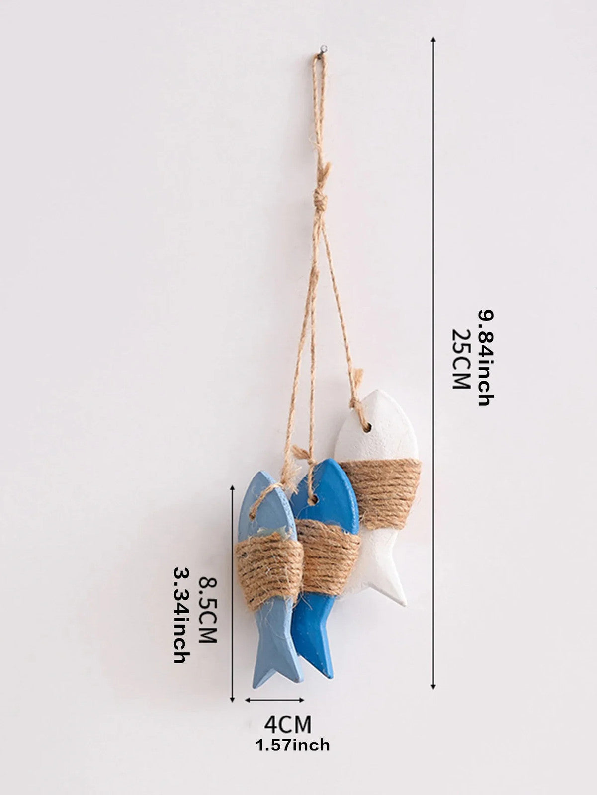 Rustic Wooden Fish Wall Decor - Nautical Rope Hanging Ornament for Home