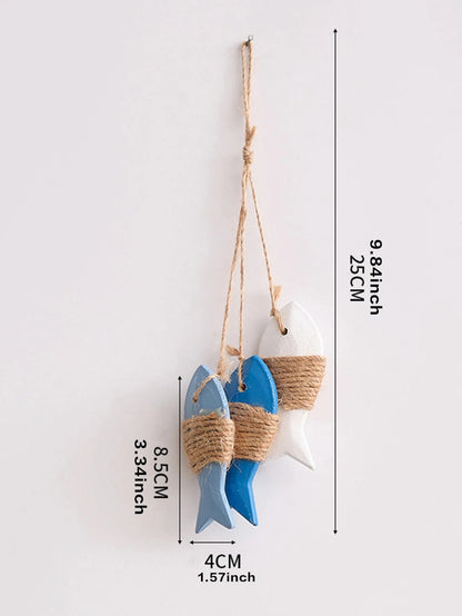 Rustic Wooden Fish Wall Decor - Nautical Rope Hanging Ornament for Home