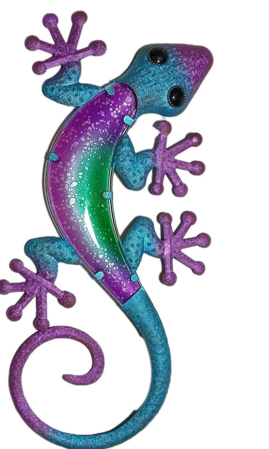 23.75 Inch Purple and Blue Gecko Lizard Metal And Glass Wall Artwork