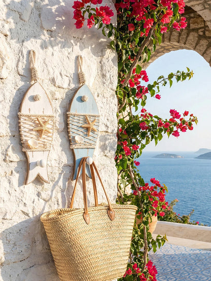 Nautical Decorative Wood Fish Wall Hook – Coastal Beach Starfish Hanger