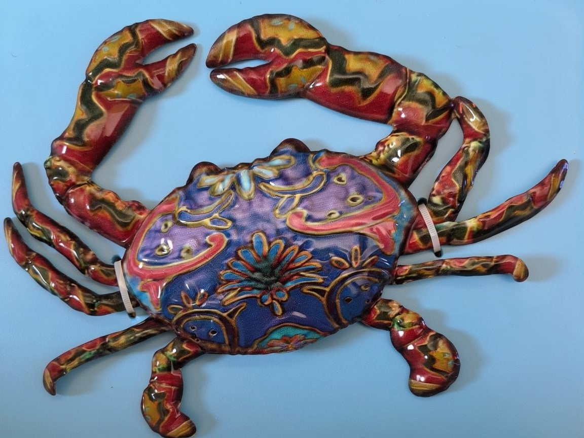 Metal Crab Artwork 12 Inches Wide Metal Cut-Out Design Wall Crab