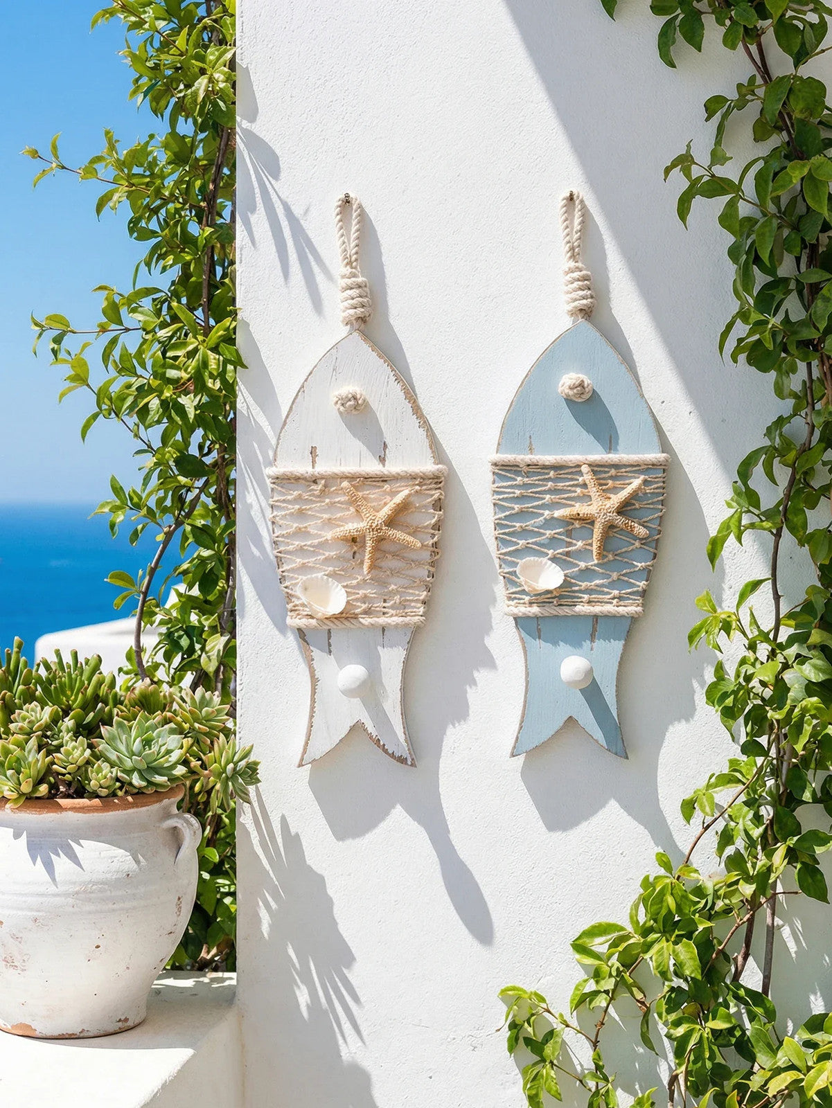 Nautical Decorative Wood Fish Wall Hook – Coastal Beach Starfish Hanger