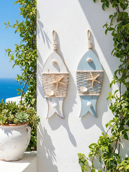 Nautical Decorative Wood Fish Wall Hook – Coastal Beach Starfish Hanger