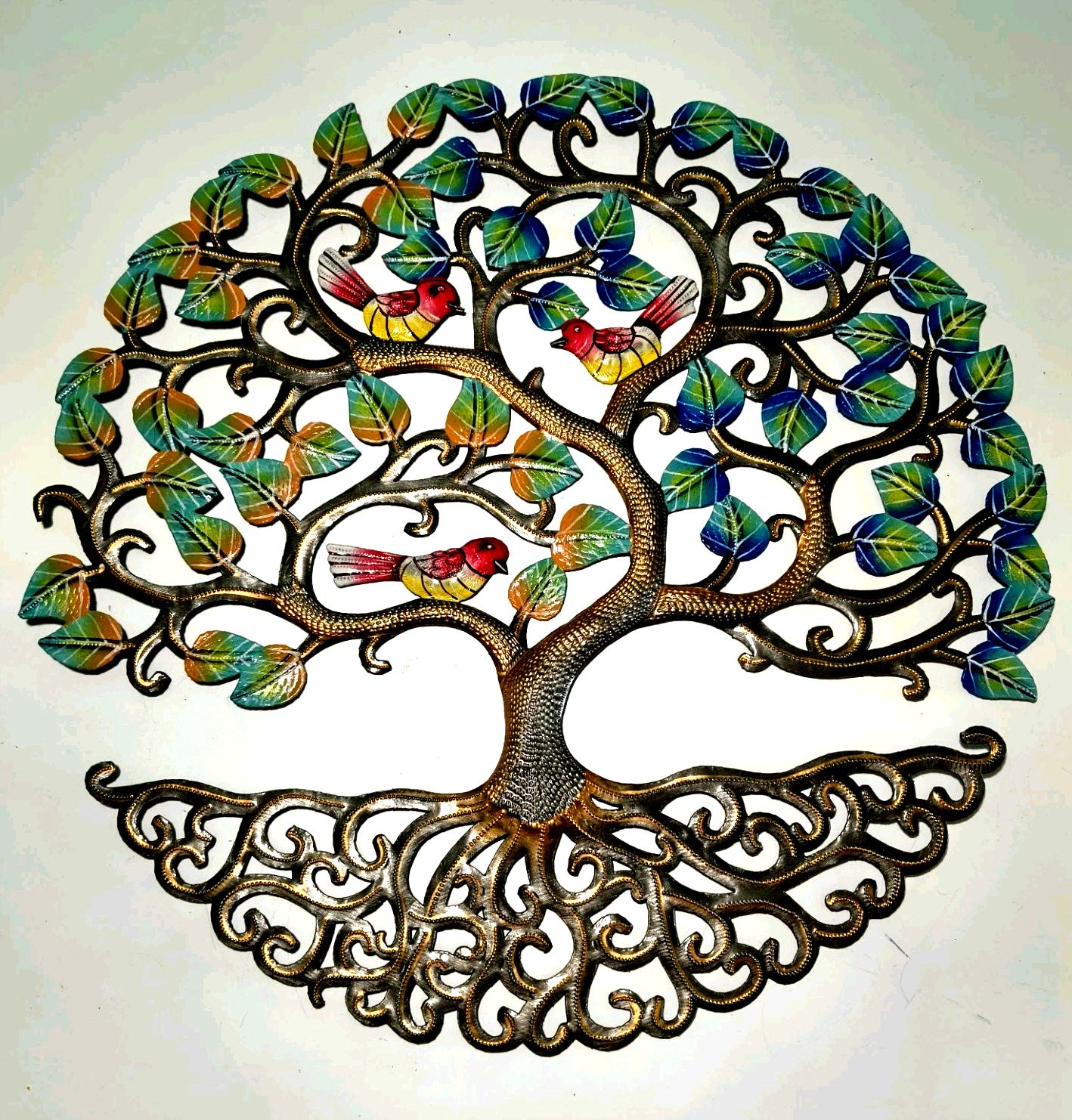 23 inch Full Of Colors Tree Of Life Made in Haiti Hand Made Metal Drum Artwork