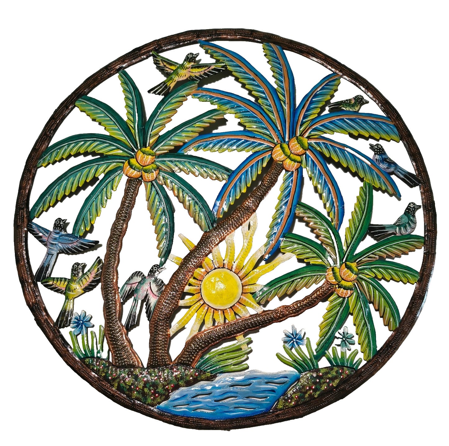 23 inches Antoine- Full of Colors Tropical Tree &Sun Hand Made Metal Drum Art