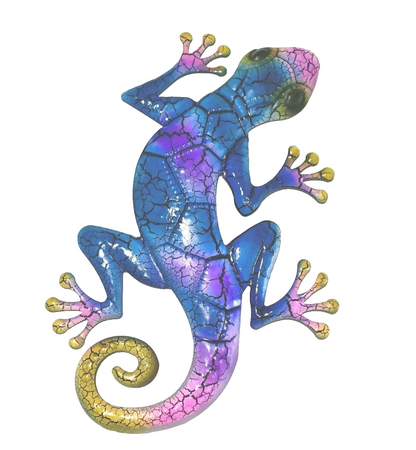 17 Inch Blue and Purple Gecko Lizard Metal Wall Artwork