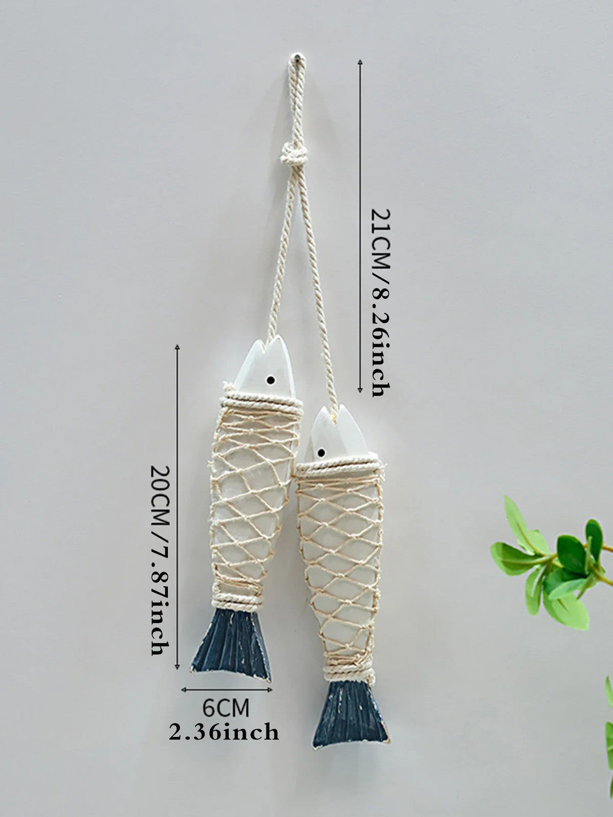 Rustic Wooden Fish Wall Decor - Nautical Rope Hanging Ornament for Home