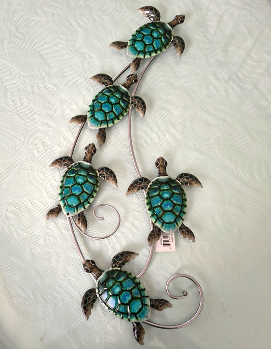 Sea Turtle Metal Wall Sculpture 5 Turquoise Blue Turtles Decorative Wall Art