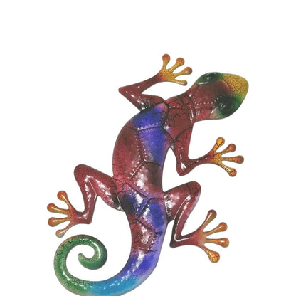 17 Inch Red and Purple Gecko Lizard Metal Wall Artwork