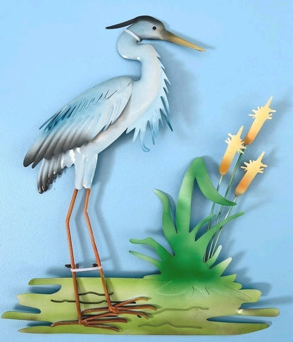 High Decorative Feathery Heron Metal Wall Hanging