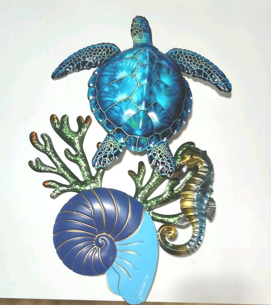 25 3/4 Inches High x 17 1/2 Inches Wide Metal Sea Turtle Wall Scene