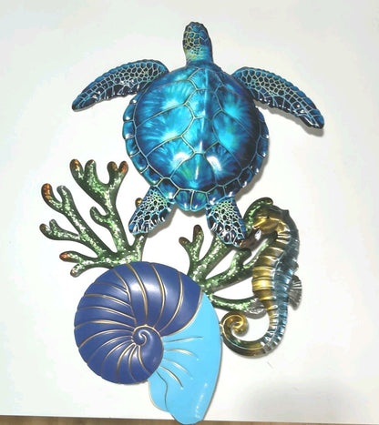 25 3/4 Inches High x 17 1/2 Inches Wide Metal Sea Turtle Wall Scene