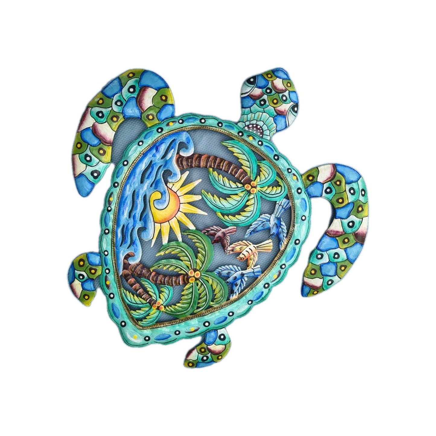 23 inches Antoine- Full of Colors Turtle Scene Hand Made Metal Drum Artwork