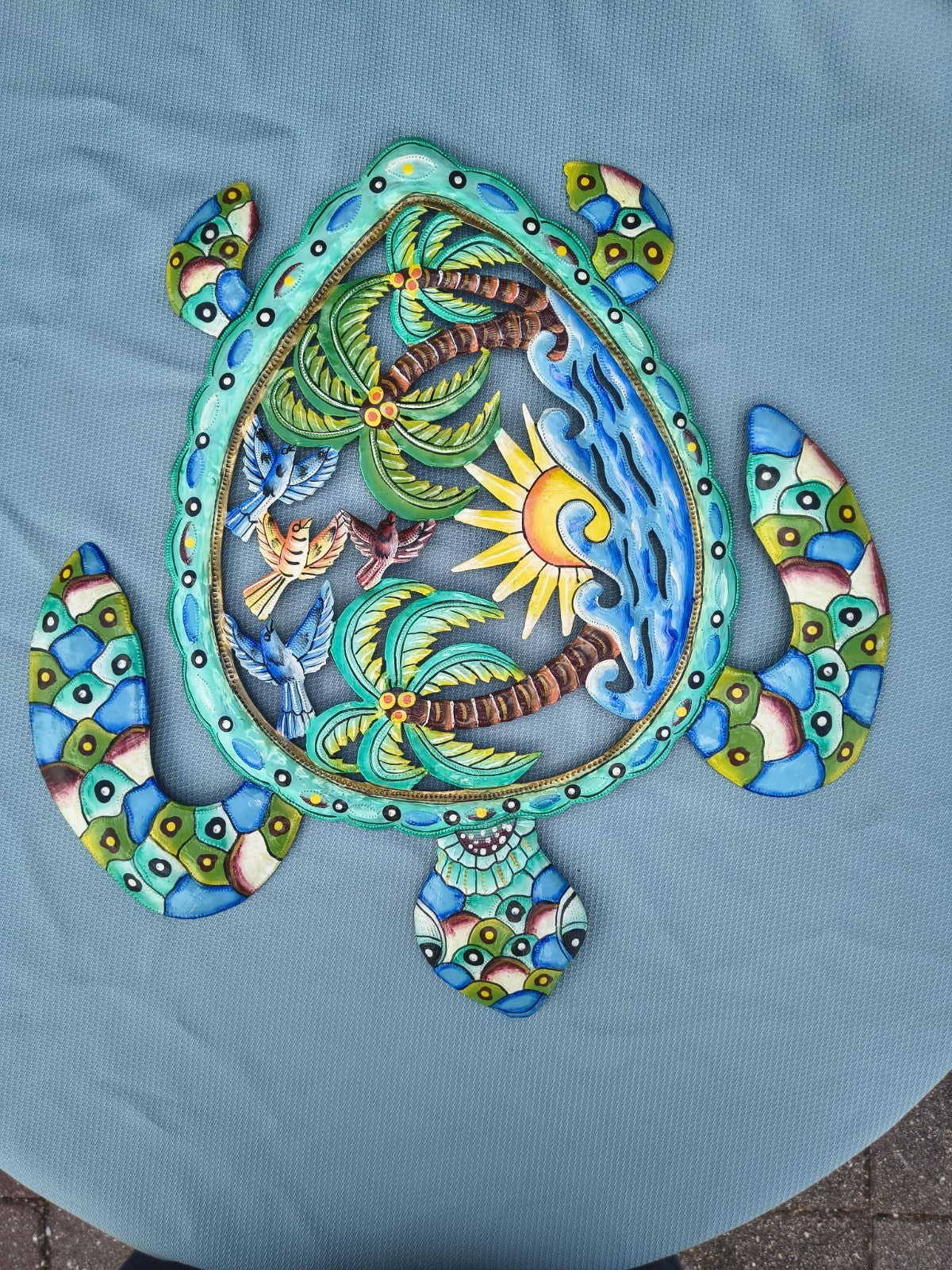 23 inches Antoine- Full of Colors Turtle Scene Hand Made Metal Drum Artwork