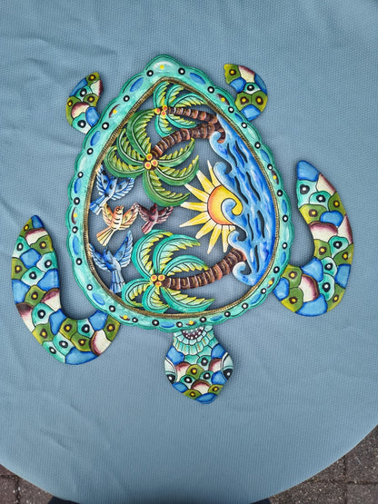 23 inches Antoine- Full of Colors Turtle Scene Hand Made Metal Drum Artwork