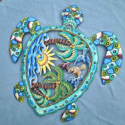 23 inches Antoine- Full of Colors Turtle Scene Hand Made Metal Drum Artwork