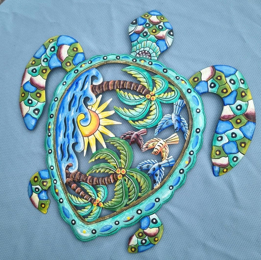 23 inches Antoine- Full of Colors Turtle Scene Hand Made Metal Drum Artwork