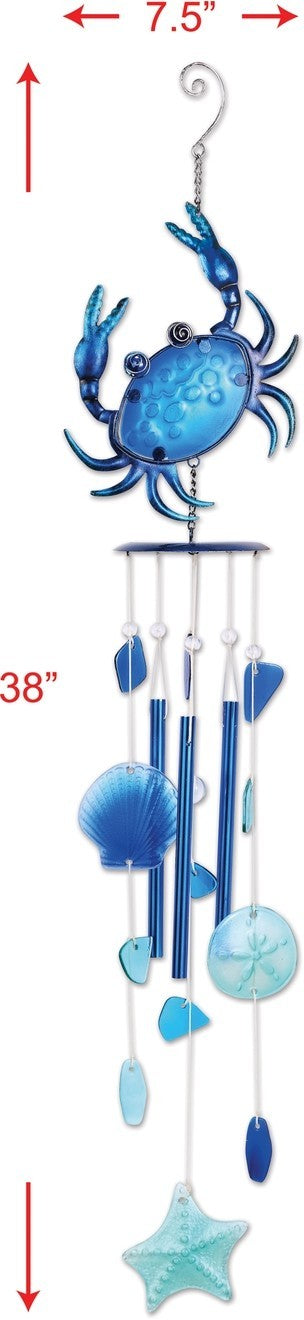 Blue Crab Wind Chime Sunset Vista Designs Medium Nautical Garden Decor 38 inches