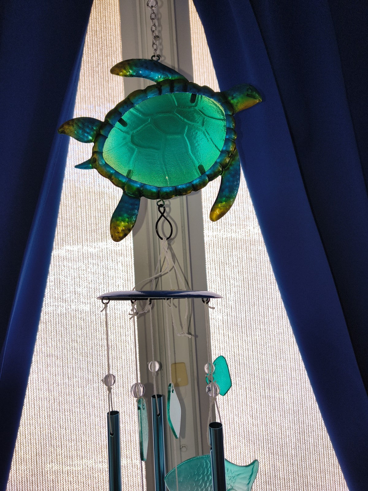 Sunset Vista Designs Hanging Turtle Wind Chime Coastal Glass Accents 33inch
