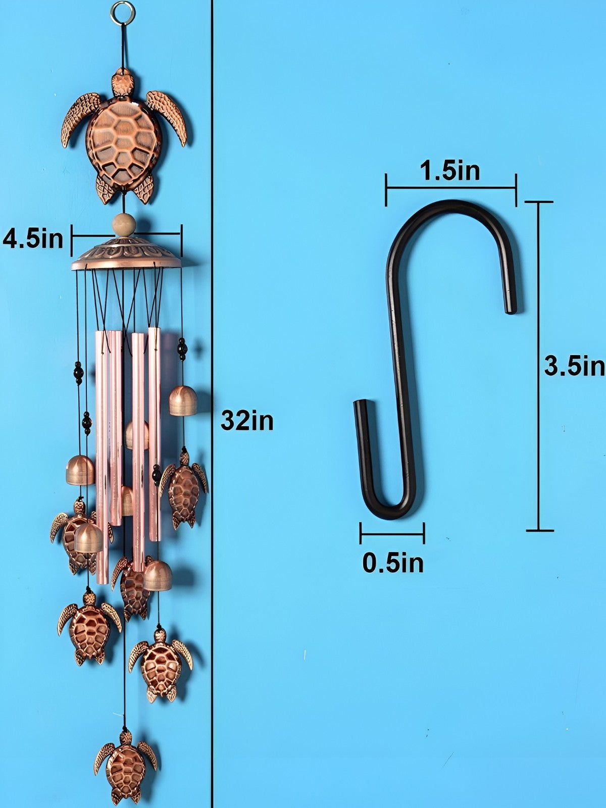 Metal Turtle Wind Chime Aluminum Beach Pattern Decor