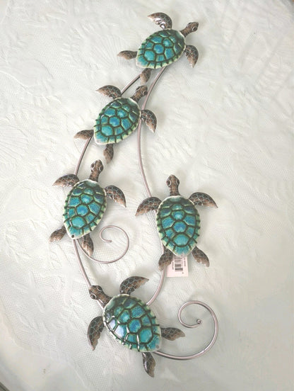 Sea Turtle Metal Wall Sculpture 5 Turquoise Blue Turtles Decorative Wall Art
