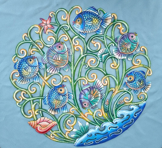 23 inches Full of Colors Fishes Scene Hand Made Metal Drum Artwork