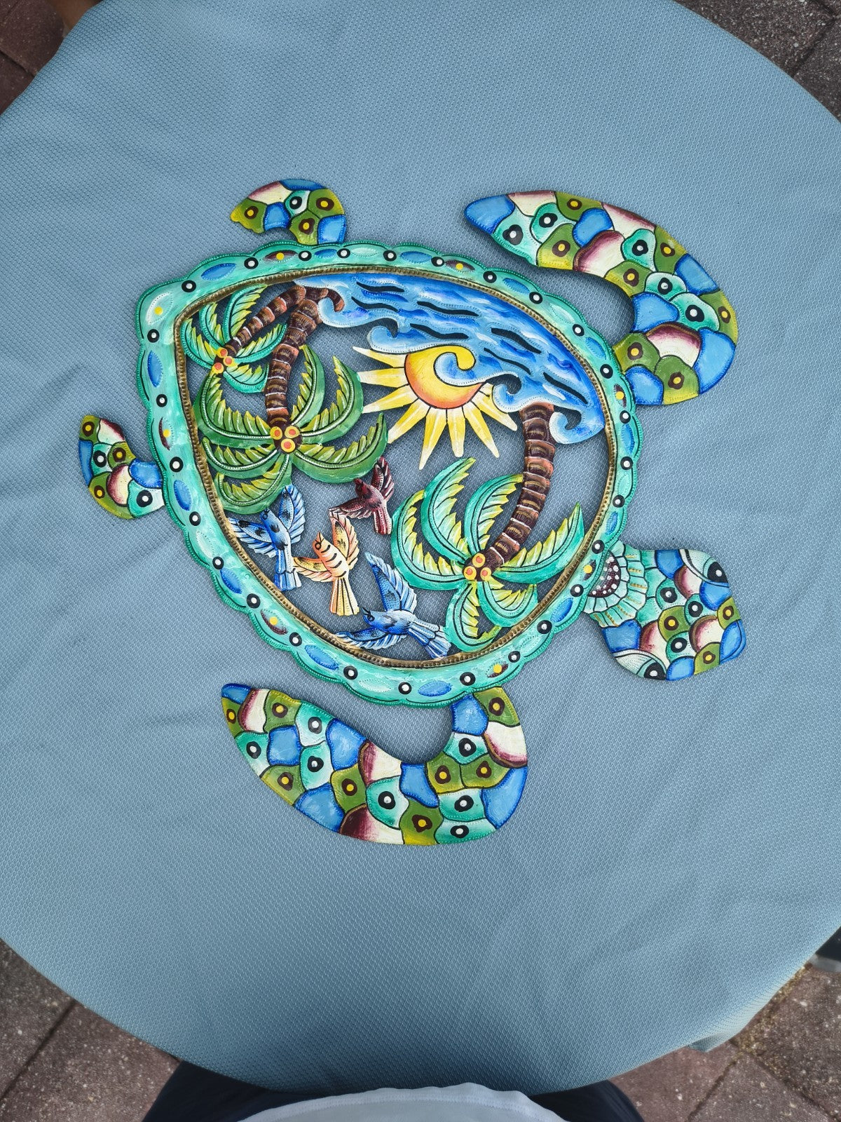 23 inches Antoine- Full of Colors Turtle Scene Hand Made Metal Drum Artwork