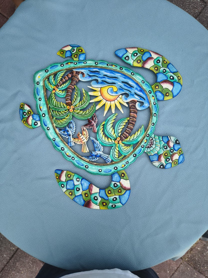 23 inches Antoine- Full of Colors Turtle Scene Hand Made Metal Drum Artwork