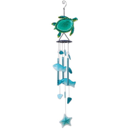 Sunset Vista Designs Hanging Turtle Wind Chime Coastal Glass Accents 33inch