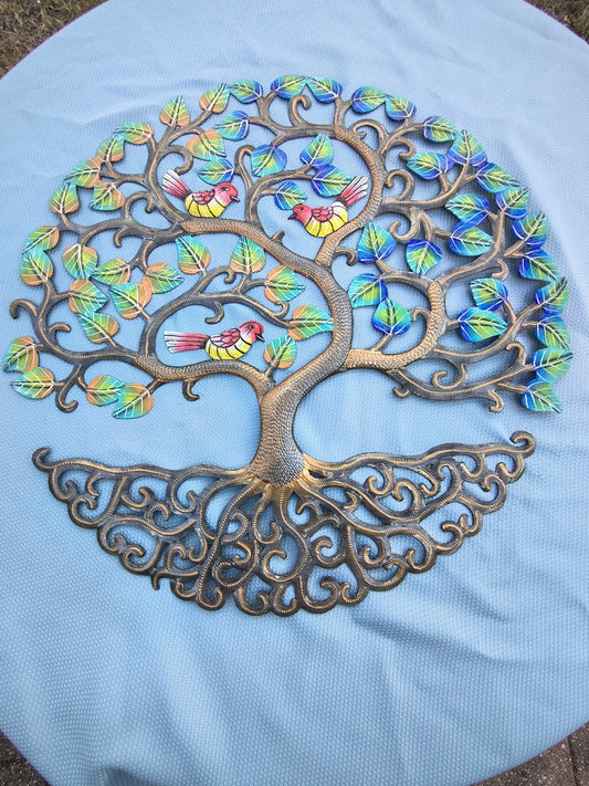 23 inch Full Of Colors Tree Of Life Made in Haiti Hand Made Metal Drum Artwork
