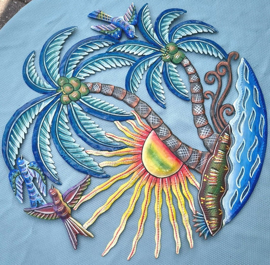23 inches Antoine- Full of Colors Palms & Scene Hand Made Metal Drum Artwork