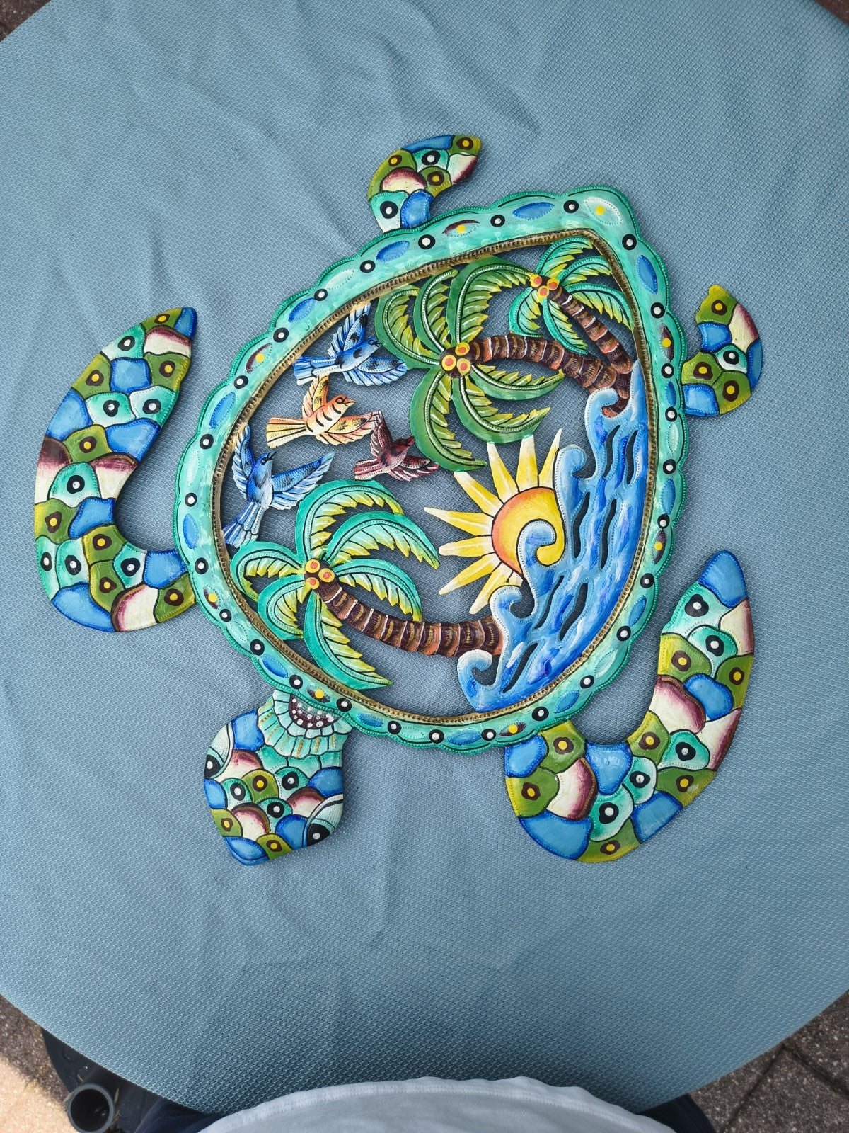 23 inches Antoine- Full of Colors Turtle Scene Hand Made Metal Drum Artwork