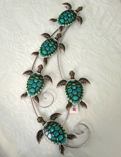 Sea Turtle Metal Wall Sculpture 5 Turquoise Blue Turtles Decorative Wall Art