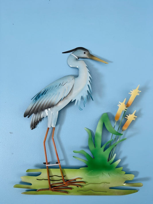 High Decorative Feathery Heron Metal Wall Hanging