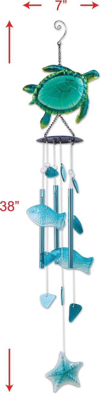 Sunset Vista Designs Hanging Turtle Wind Chime Coastal Glass Accents 33inch