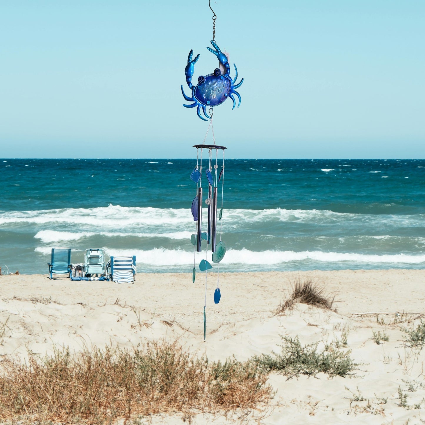 Blue Crab Wind Chime Sunset Vista Designs Medium Nautical Garden Decor 38 inches