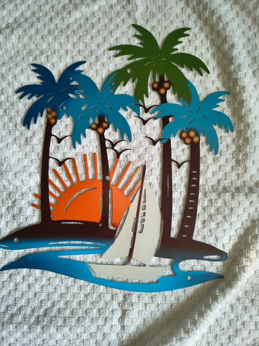 Metal Wall Decorations Palm Tree Walls Art for Living Room Coastal Fence Art
