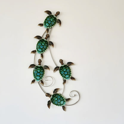 Sea Turtle Metal Wall Sculpture 5 Turquoise Blue Turtles Decorative Wall Art