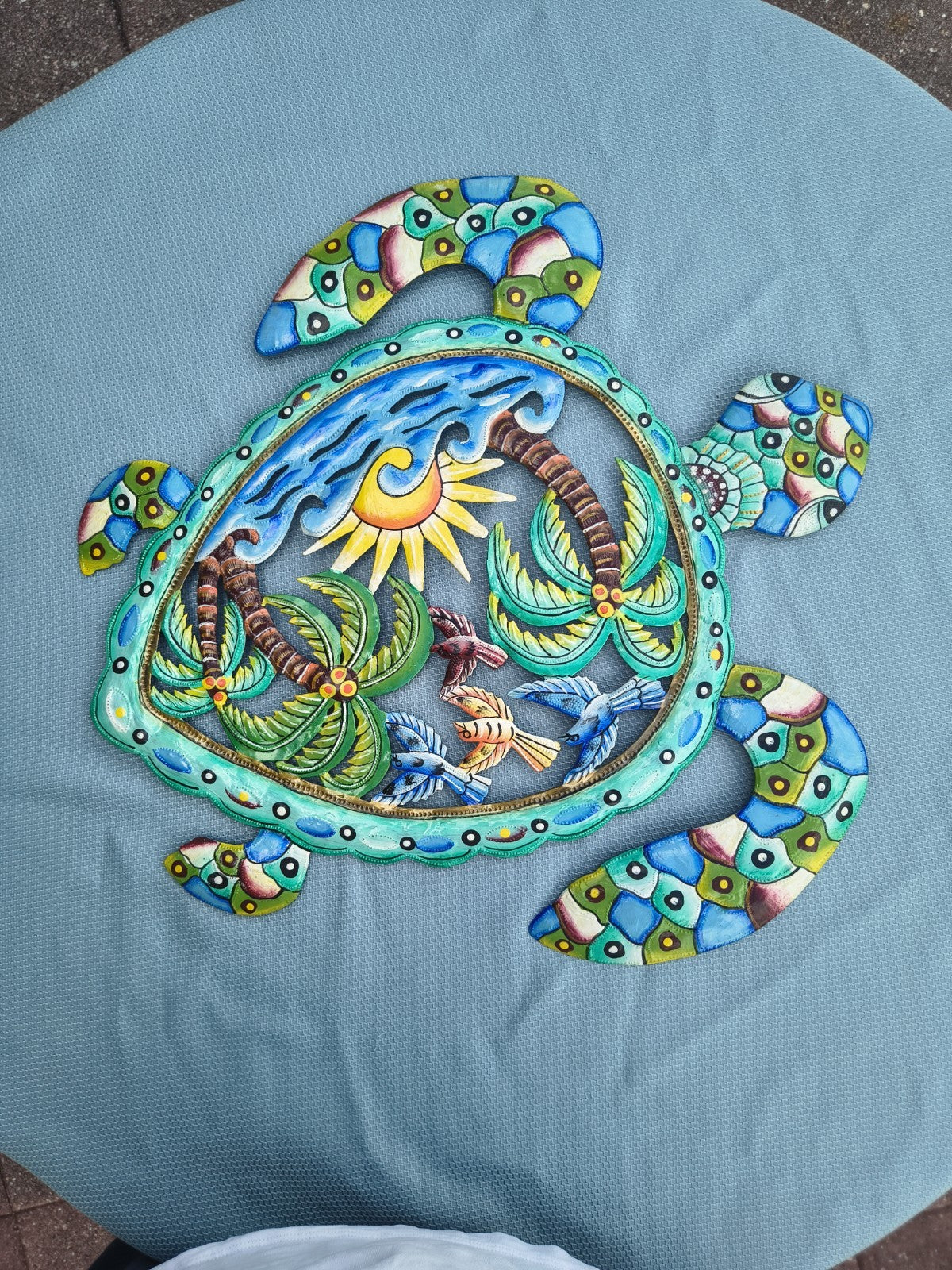23 inches Antoine- Full of Colors Turtle Scene Hand Made Metal Drum Artwork