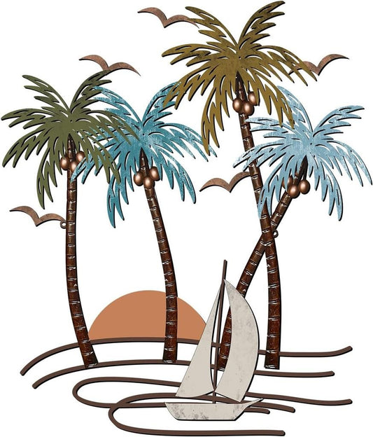 Shimeyao Coastal Metal Wall Art Palm Tree Metal Wall Art Outdoor Beach Bathroom