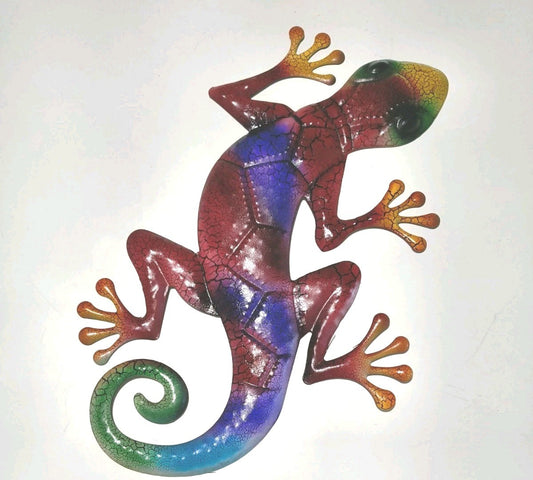 17 Inch Red and Purple Gecko Lizard Metal Wall Artwork